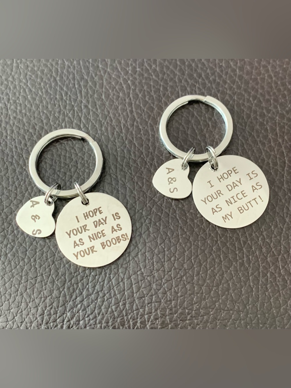 2 Piece Couple Keychains A & S I Hope Your Day Is As Nice As My Butt Your Boobs